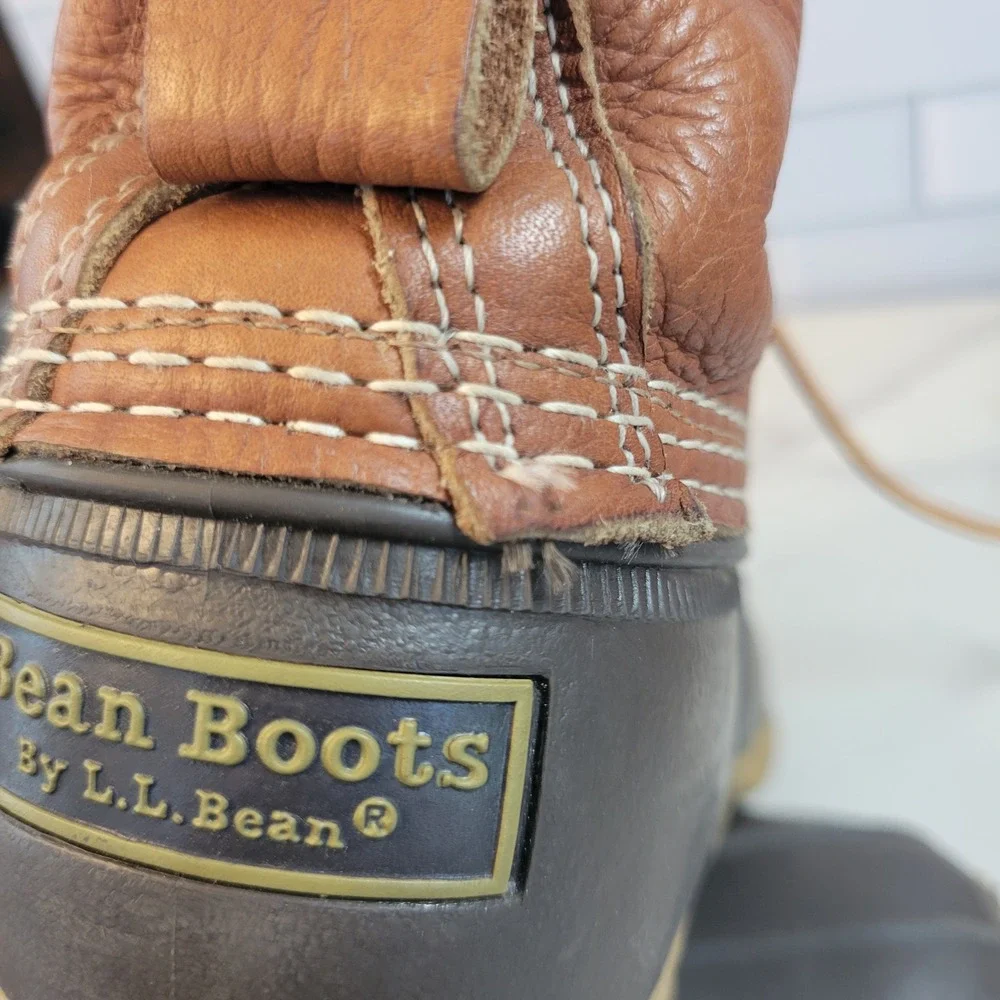 LL Bean Mens 8 inch Bean Boots Brown Tan Leather Duck Boots Size 10 USA